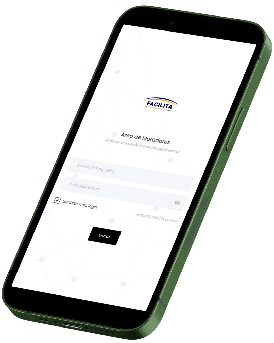 Tela do aplicativo Facilita com recursos para moradores